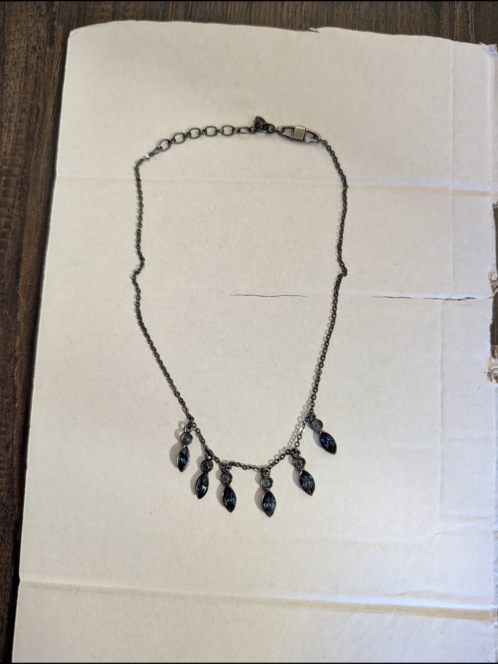 Givenchy Riccardo Tisci-Era Gunmetal Bib Teardrop Necklace With Blue Crystals 4G